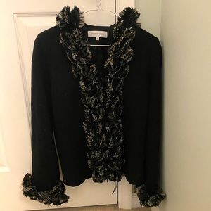 ANNE FONTAINE BLACK RUFFLED BLACK AND WHITE COAT